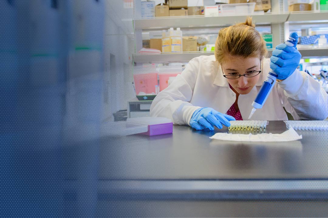 test A student in a lab at Penn State pipetting samples into test tubes