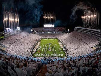 Beaver Stadium at night during a Penn State White Out Football Game